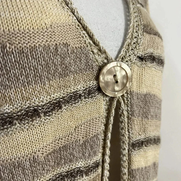 JM Collection Sand Oatmeal Tan Striped One Button Cardigan Sweater Medium Womens - Picture 7 of 9